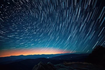 Foto op Aluminium Celestial Dance: Capturing the Wonder of a Starry Night with Earth's Rotation in Stop Motion - Star Trails Illuminate the Cosmos, Enchanting Astrology and Astronomy Enthusiasts.   © Mr. Bolota