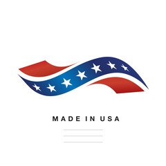 Made in USA abstract 3D wavy flag ribbon blue white red logo icon vector