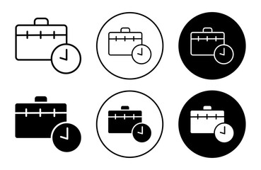 Work experience icon filled and outline style. job joining date symbol. office working time period briefcase with clock watch vector illustration symbol set mark
