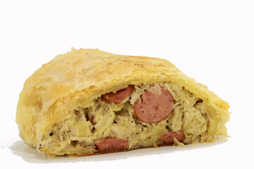 homemade Sauerkraut strudel with puff pastry