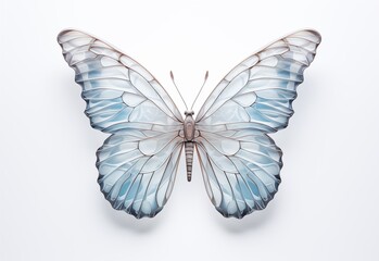 Digital 3D illustration of a crystal butterfly with intricately transparent wings. Abstract butterfly wallpaper. 