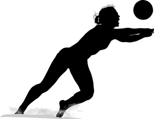 silueta, voleibol, pegatina, vector, juego, salto, jugador, playa