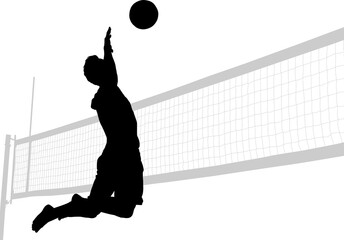 silueta, voleibol, pegatina, vector, juego, salto, jugador, playa