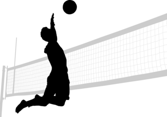 silueta, voleibol, pegatina, vector, juego, salto, jugador, playa