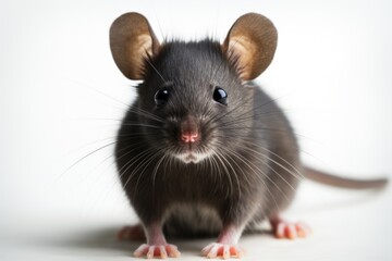 A small rat with large ears and a long tail. Laboratory animal, testing model for research.