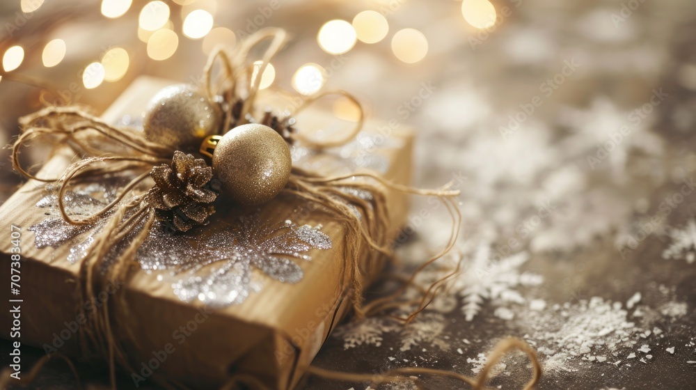 Poster a present wrapped in twine and tied with twine and twined with twine and twined with twine, sitting 