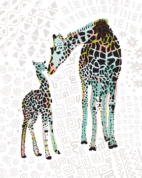 Giraffe in African Inspired Patterns and Colors