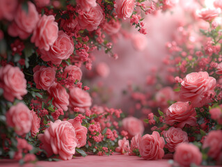 Pink roses background. Generative ai