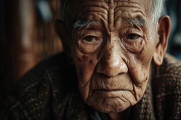 A weathered face tells a lifetime of stories through its deep wrinkles, portraying the resilience and wisdom of an aged man