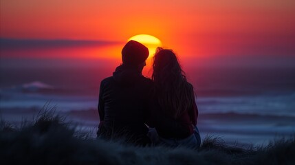 A couple watches the sunrise