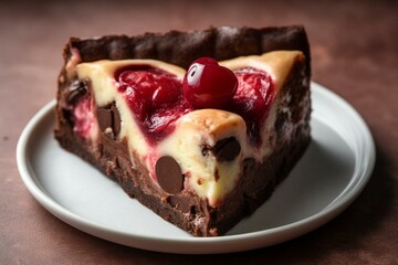 Heart-shaped cherry cheesecake brownie for Valentine's, Mother's, and Father's Day. Women's day cake also available. Generative AI - obrazy, fototapety, plakaty