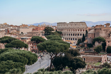 View from the Vittoriano to the Roman Forum and the Colosseum, at sunset