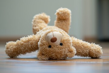 Funny teddy bears falling over in a handstand position
