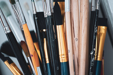 Set of artist paint brushes