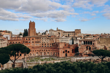 Fototapeta premium View from the Vittoriano to the Roman Forum and the Colosseum, at sunset