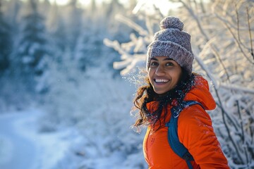 indian woman in winter trail running