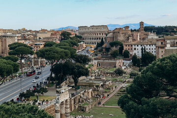 View from the Vittoriano to the Roman Forum and the Colosseum, at sunset