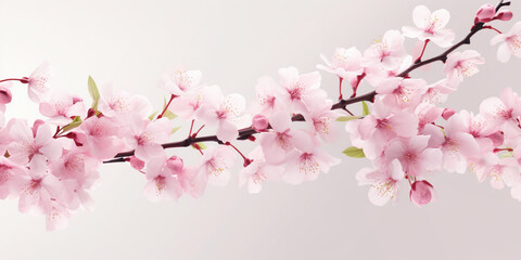a sprig of cherry blossoms on a delicate pink background , a spring banner,, a design concept for spring marketing materials