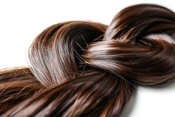 Isolated shiny brown hair on white