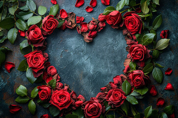 Heart-Shaped Rose Arrangement on Vintage Background - Valentine's Day - love - Generative AI
