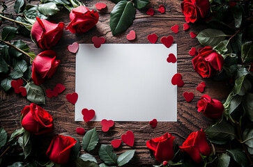 Rustic Love Letter Setting with Red Roses and Heart Confetti - Valentine's Day - love - Generative AI

