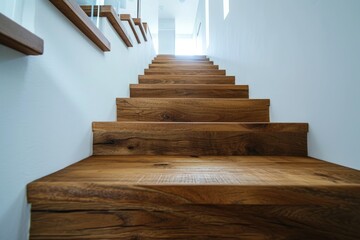 Laminate wood stairs in contemporary white home