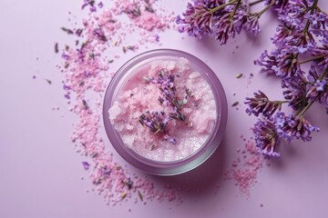 Light purple isolated background for a cosmetic skin care scrub