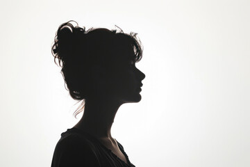 Artistic silhouette portrait, a creative portrait capturing a woman's silhouette against a white background.