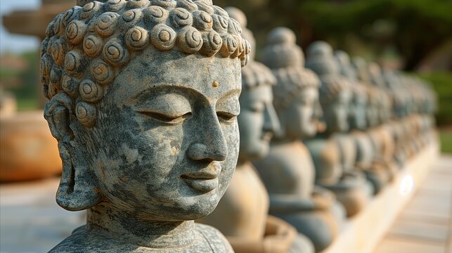 Close-up photo of the statues in the Buddhist Temple