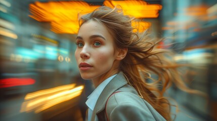 Obraz premium Woman Walking Down Street With Long Hair