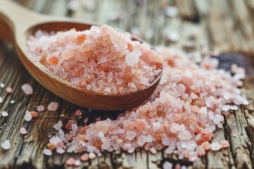 Fototapeta na wymiar Selective focus or blurry image of pink salt in a scoop on white background