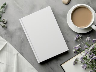 Obraz na płótnie Canvas White book mockup on the table, top view. Notebook