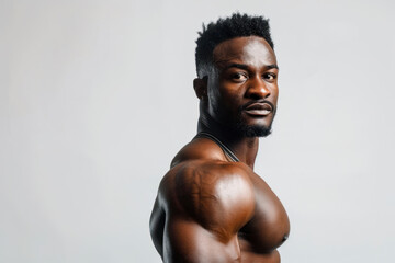 Confident athlete portrait, a powerful portrait of an athlete in a confident pose against a white background. - obrazy, fototapety, plakaty