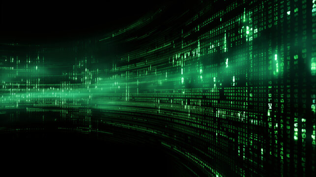 Green binary code background on computer screen