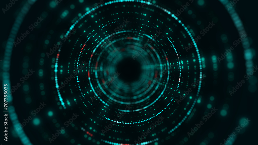 Poster technology wireframe circle tunnel on dark background. futuristic 3d wormhole grid. digital dynamic 