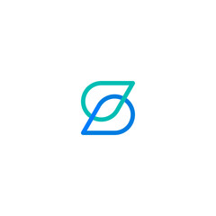 S letter initial logo with two pin or water drop image - blue and green
