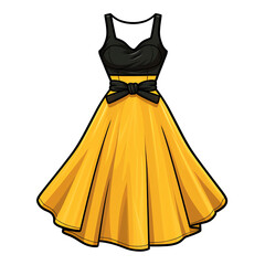 a yellow and black dress