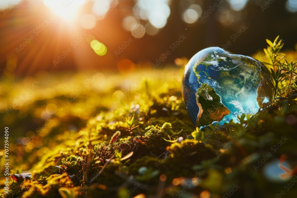 Aufkleber planet earth in the shape of a heart. background with selective focus and copy space