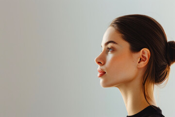 Minimalist profile portrait, a side-view portrait of a woman against a white background.
