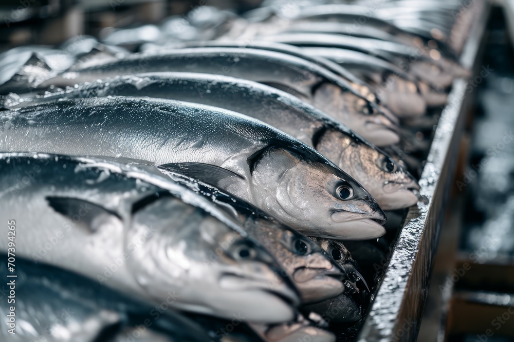 Poster fish factory. background with selective focus and copy space