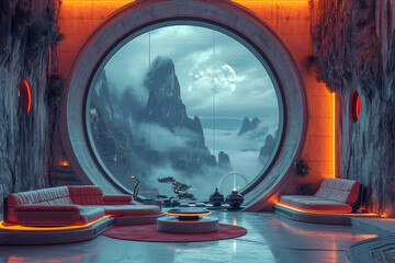 Diseño del interior de nave espacial futurista
