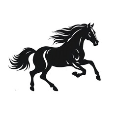 a black horse with long mane - obrazy, fototapety, plakaty