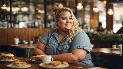Fototapeta na wymiar Portrait of a obesity woman in a cafe
