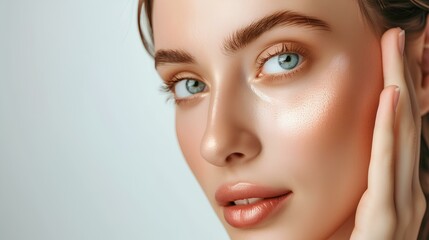 Fototapeta premium A female model displaying the effects of using hyaluronic acid for skin hydration. generative AI