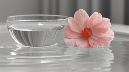 Obraz na płótnie Canvas Pink Flower in Water Bowl