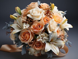 wedding bouquet isolated on white. Fresh, lush bouquet of colorful flowers : Generative AI