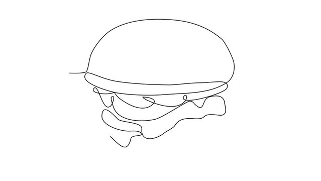 Animated self drawing of burger on the table in the restaurant vector illustration. Video design with Minimalist black linear line concept. Food themes design for your business asset design video.