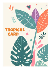 Stylized tropical postcard. Vector template for various uses.