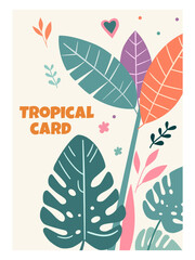 Naklejka premium Stylized tropical postcard. Vector template for various uses.