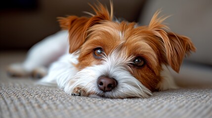 Brown and White Dog Laying on Couch